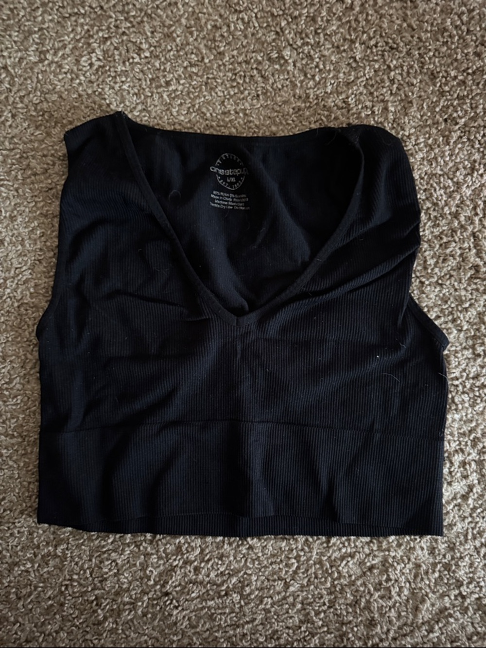 Vintage Black Ribbed V-Neck Crop Tank